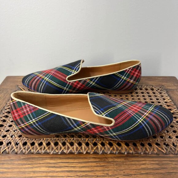 Size 9 J.Crew Factory Stewart Tartan Plaid Smoking Loafers - Picture 2 of 7